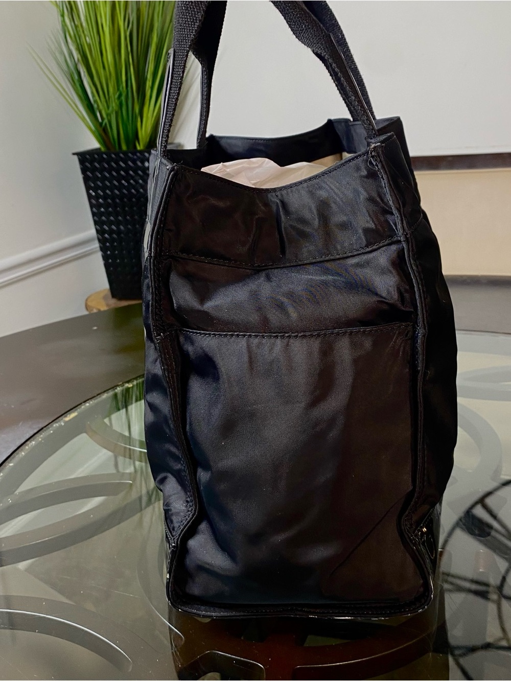 Tory Burch Ella Tote Bag Black Nylon Patent Leather Medium Large - Picture 5 of 8